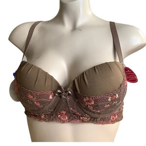 Massam Size Medium Brown Embroidered Padded Underwire Bra. Made in Brazil. New